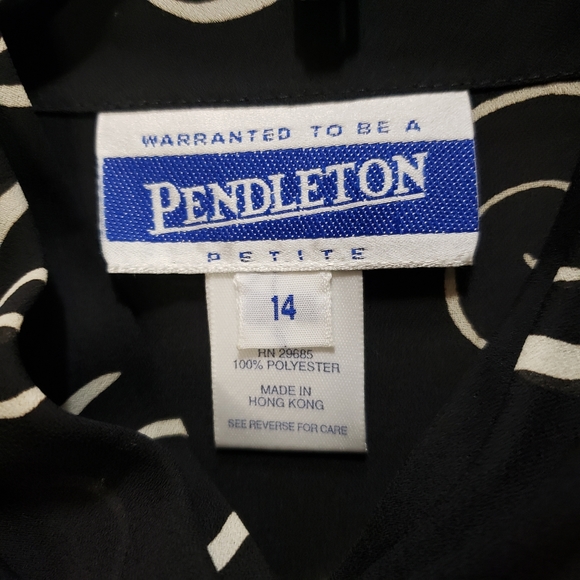 Pendleton Vintage 80's Black Sheer Printed Button Down Blouse Shirt 14P - Picture 4 of 13